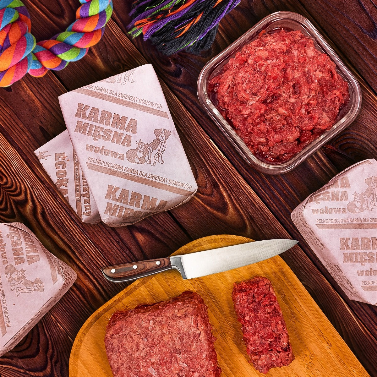 Mięso mrożone dla psa BARF wołowina 10 kg – 40 kostek po 250 g, bezzbożowe