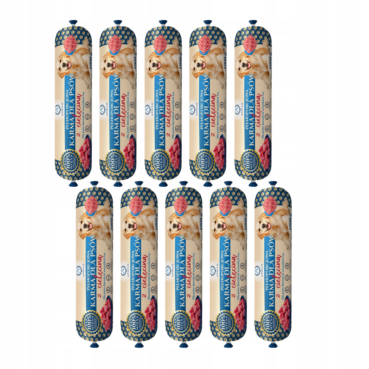 Apollo Mokra karma dla psa w batonie 10 x 1 kg – 100% mięsa, bez zbóż, cielęcina