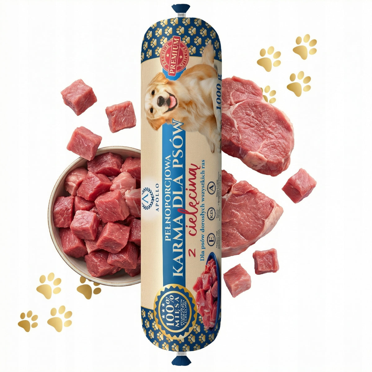 Apollo Mokra karma dla psa w batonie 10 x 1 kg – 100% mięsa, bez zbóż, cielęcina