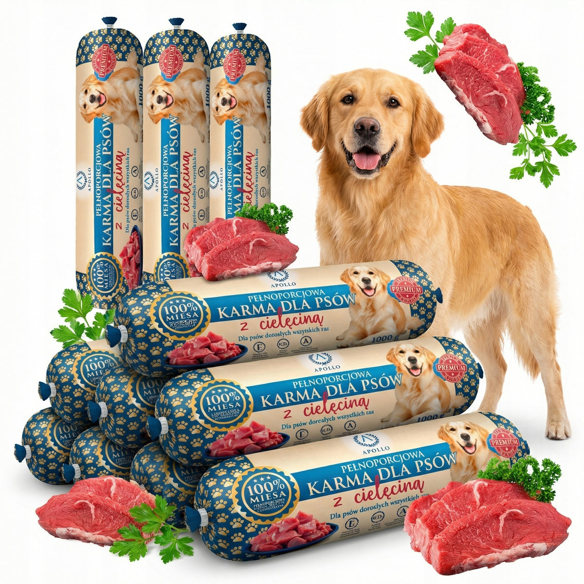 Apollo Mokra karma dla psa w batonie 10 x 1 kg – 100% mięsa, bez zbóż, cielęcina
