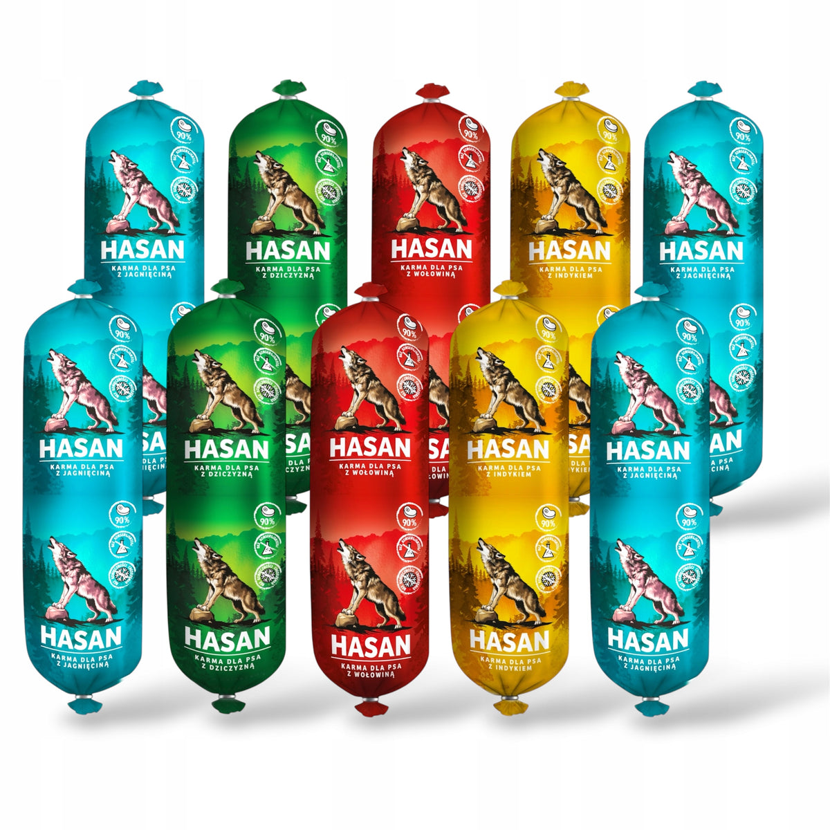 HASAN Karma dla psa w batonie 1 kg, 90% mięsa, dla wszystkich ras – mix smaków