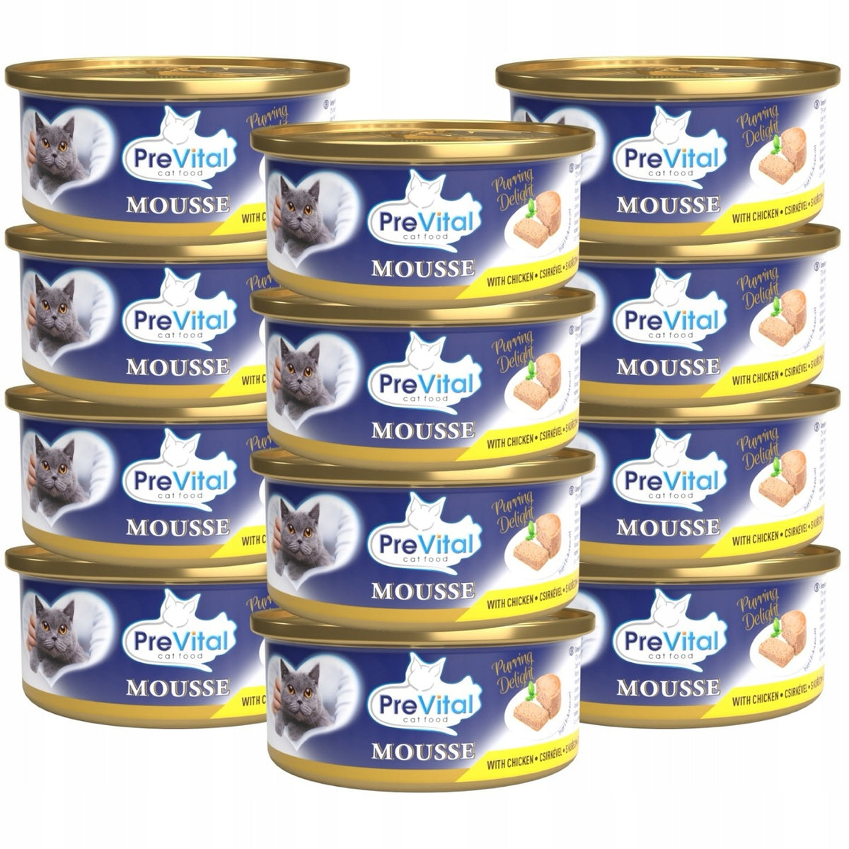 Prevital mokra karma dla kota mus z kurczakiem 12 x 85 g – dla dorosłych kotów, puszki