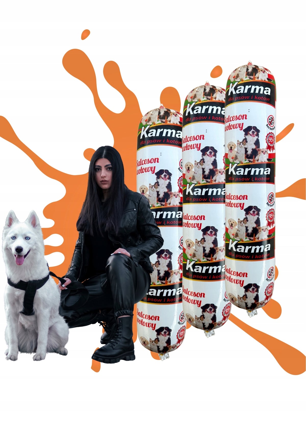 Mokra karma dla psa i kota w batonie 1 kg, 95% mięsa, pełnoporcjowa – salceson wołowy