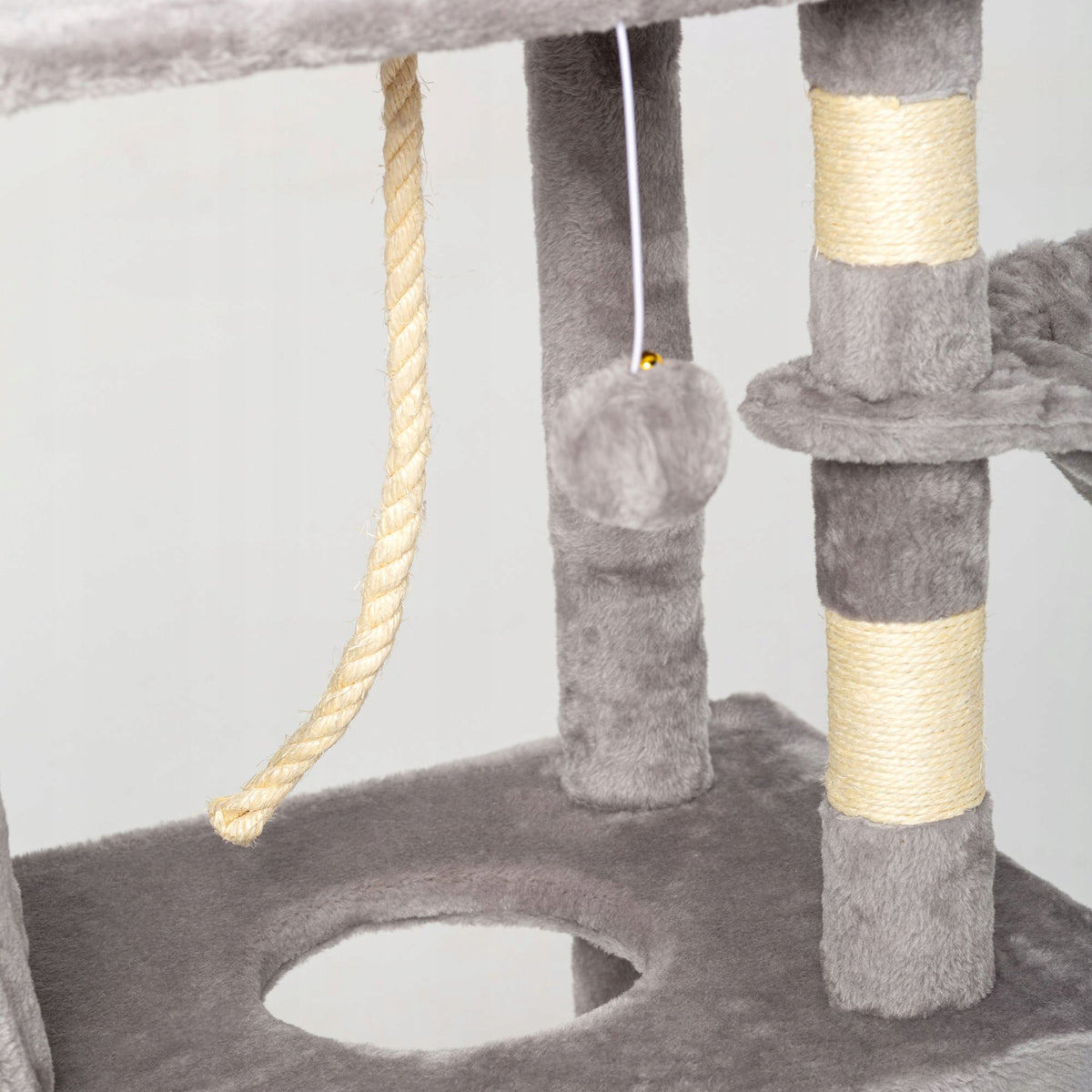 Mr. Pretzel Drapak dla kota Ocelot 141 cm z domkiem i platformą, sizal i plusz – szary
