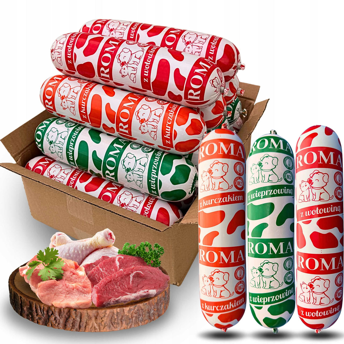 Roma karma mokra dla psa w batonach 19 x 1 kg – 80% mięsa, bez kości, mix smaków