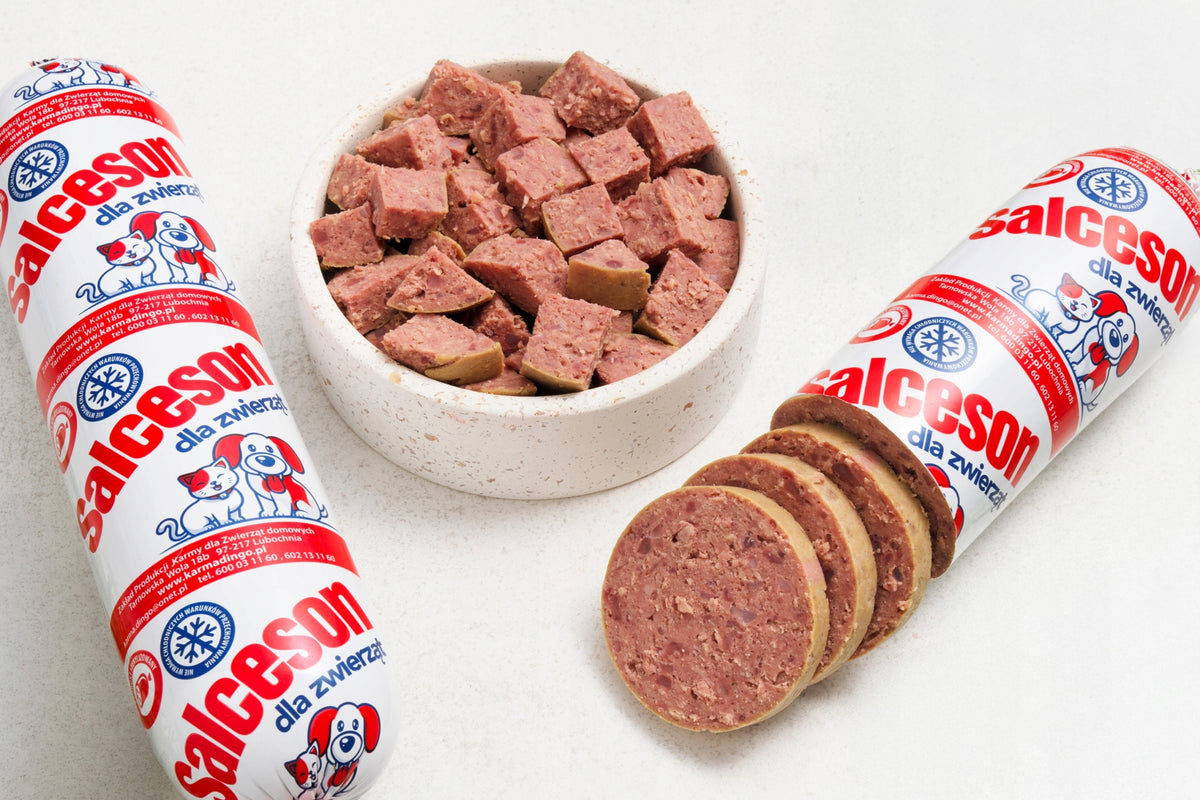 Mokra karma dla psa w batonie 19 x 1 kg – 95% mięsa, wołowina, przysmak i salceson