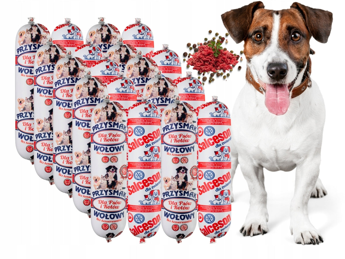 Mokra karma dla psa w batonie 19 x 1 kg – 95% mięsa, wołowina, przysmak i salceson