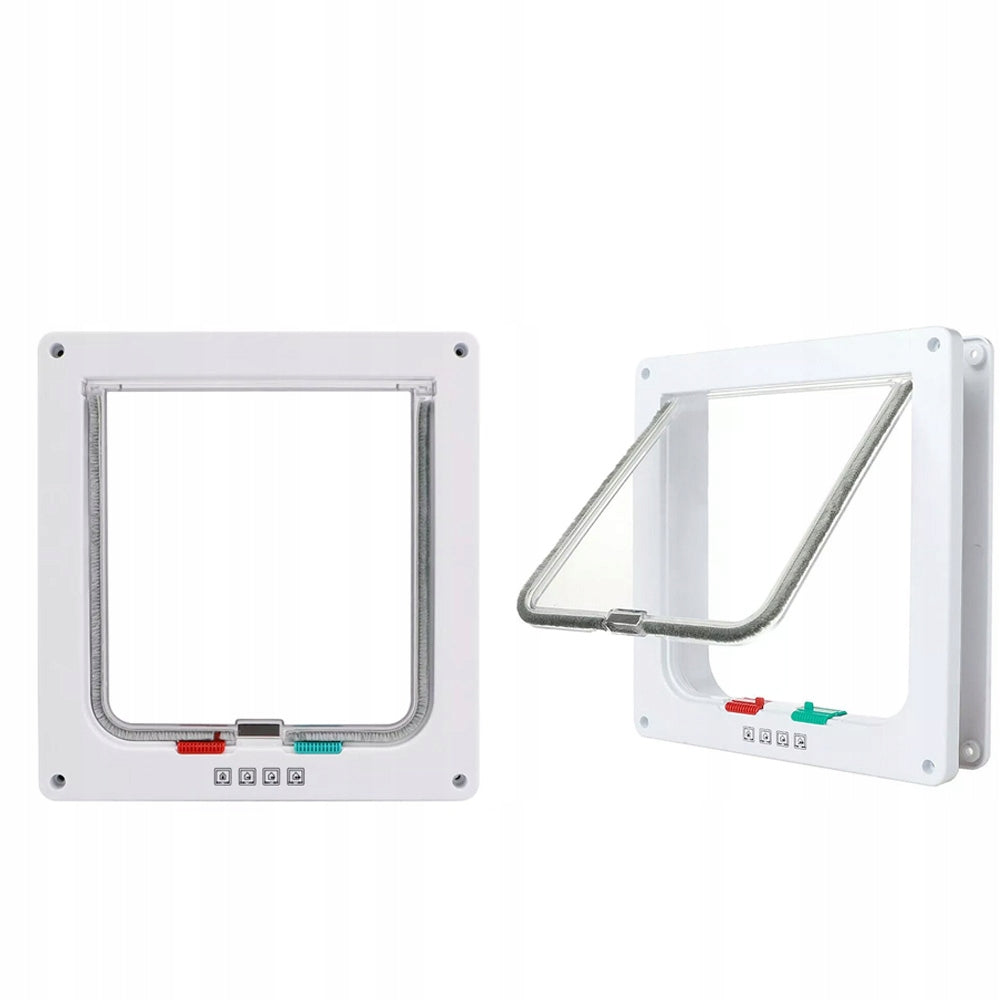 Drzwiczki wahadłowe dla kota i małego psa 23,5 x 25 cm z zamkiem 4-pozycyjnym – białe