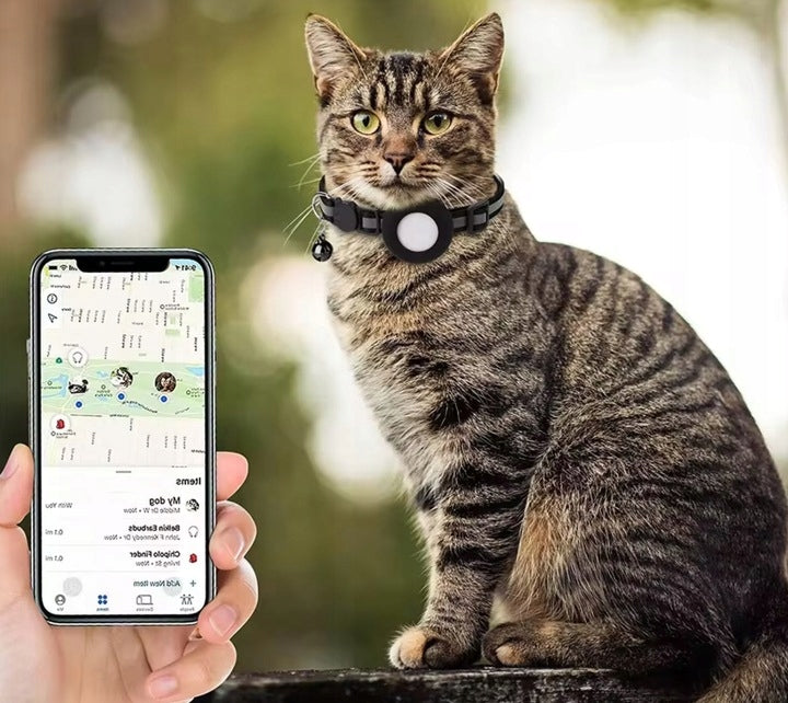 FindTag Obroża z lokalizatorem Bluetooth dla kota i psa, odblaskowa, 22-35 cm – czarna