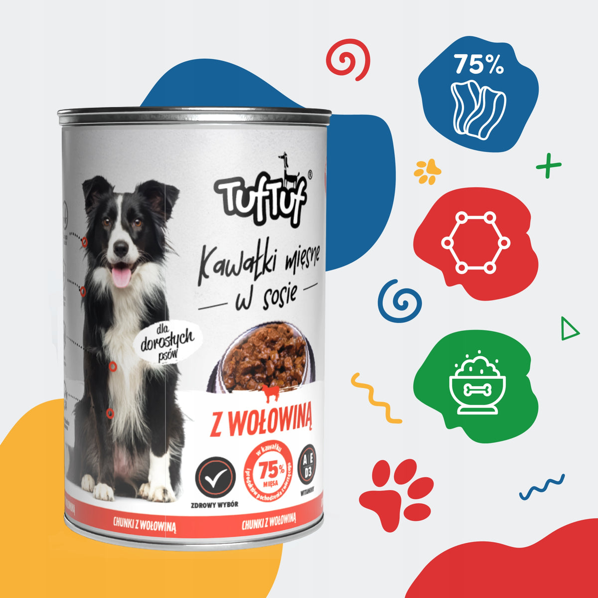 TufTuf mokra karma dla psa z wołowiną 24 x 415 g – kawałki mięsa w sosie, puszka