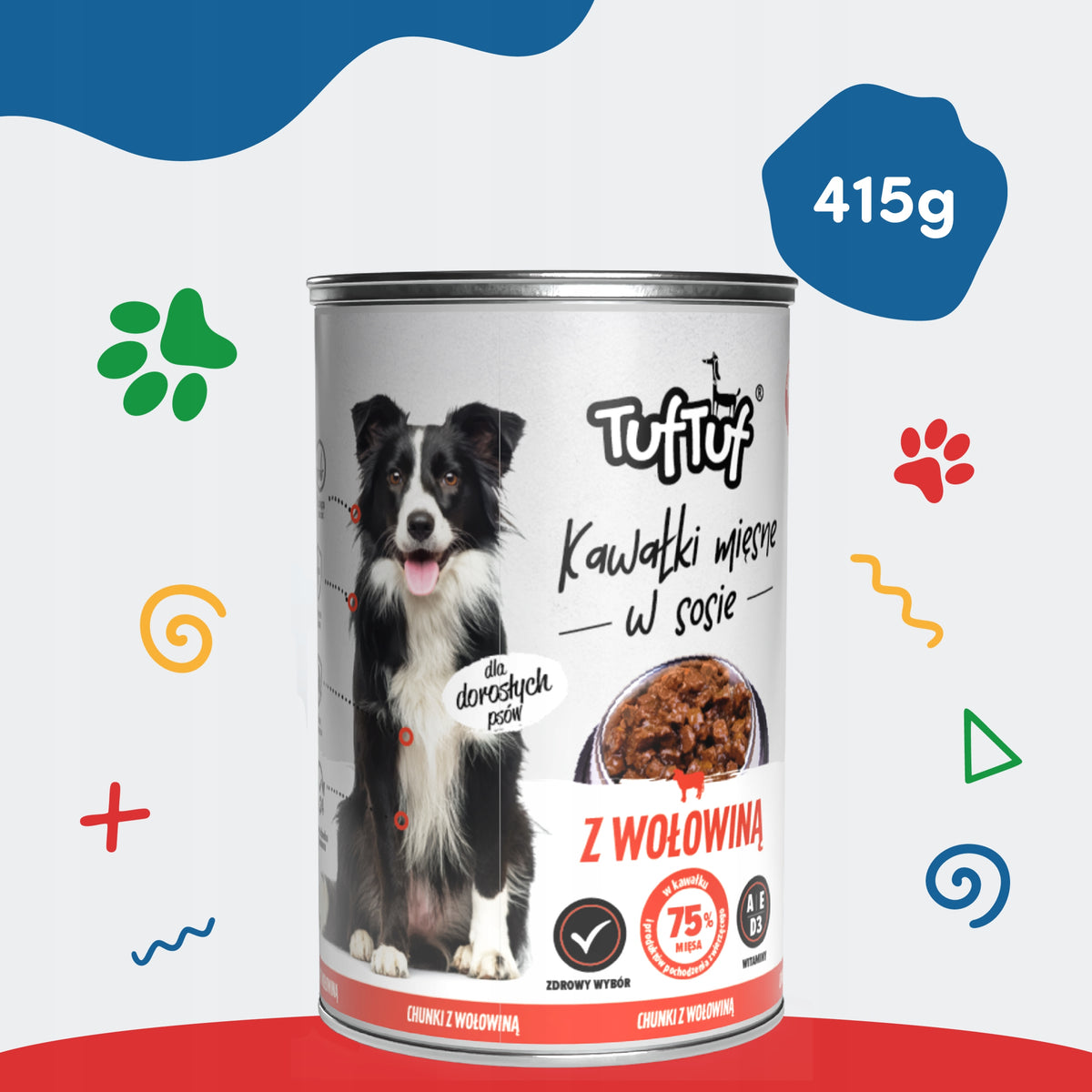 TufTuf mokra karma dla psa z wołowiną 24 x 415 g – kawałki mięsa w sosie, puszka