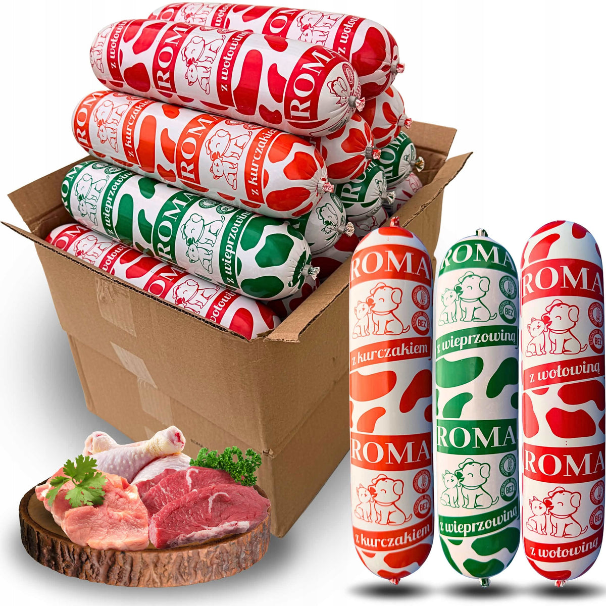 Gorgo Roma karma mokra dla psa w batonach 29 x 1 kg – 80% mięsa, bez kości, mix smaków