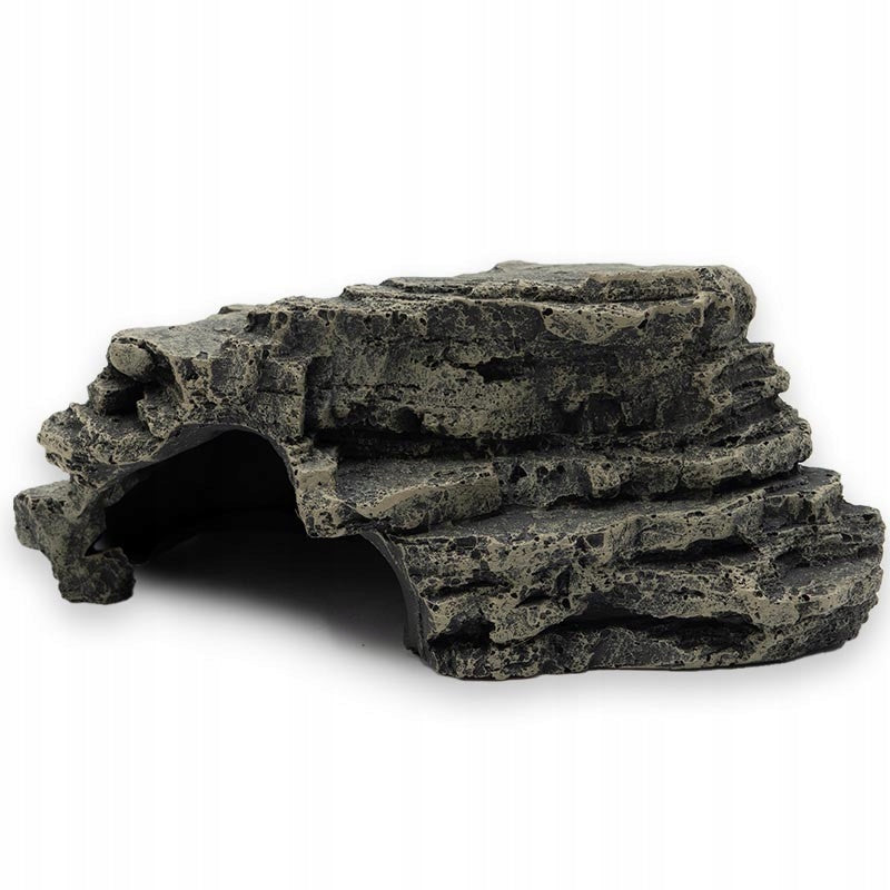 Jaskinia do terrarium 20 cm z żywicy, schodkowa z platformą dla gadów – szary granit