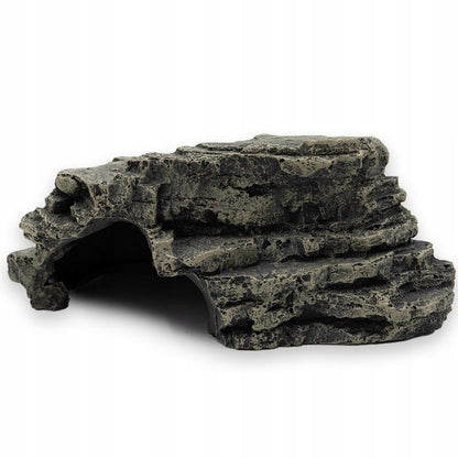 Jaskinia do terrarium 20 cm z żywicy, schodkowa z platformą dla gadów – szary granit