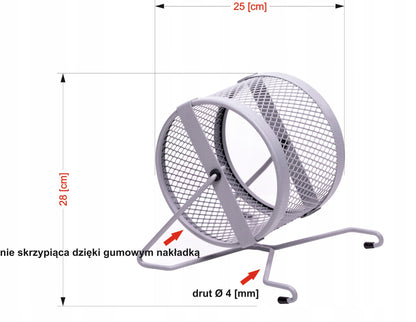 Cichy kołowrotek dla chomika 25 cm wolnostojący, metalowy z gumowymi nakładkami