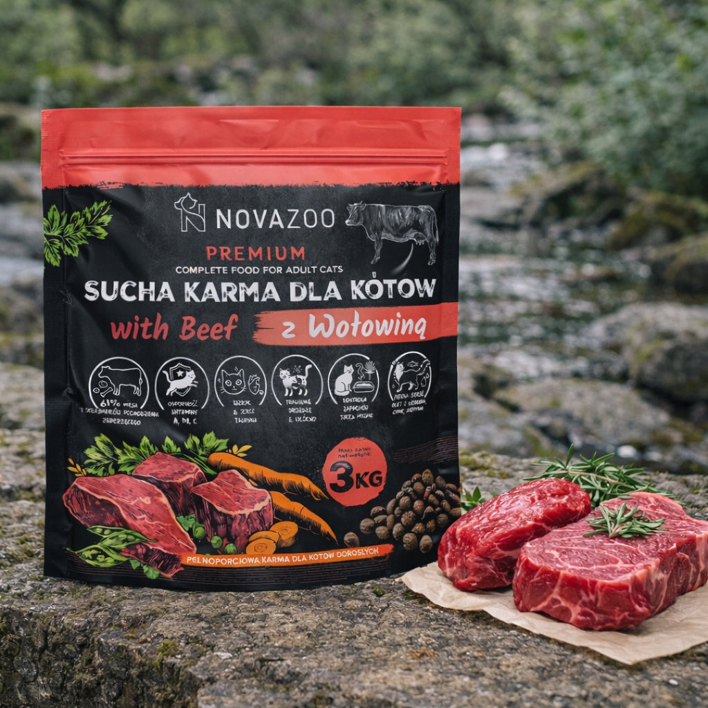 Novazoo Premium sucha karma dla kota 3 kg z wołowiną – 61% mięsa, dla dorosłych kotów
