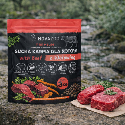Novazoo Premium sucha karma dla kota 3 kg z wołowiną – 61% mięsa, dla dorosłych kotów
