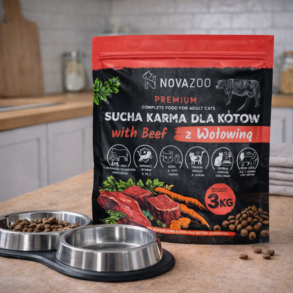 Novazoo Premium sucha karma dla kota 3 kg z wołowiną – 61% mięsa, dla dorosłych kotów