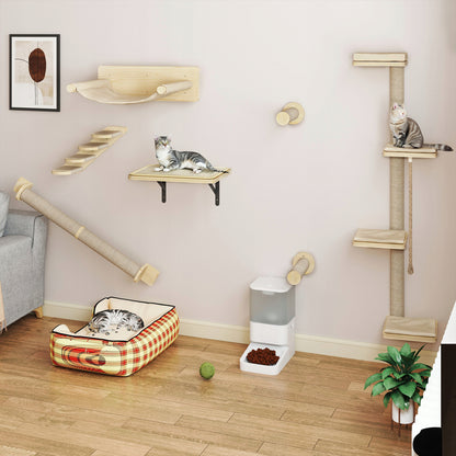 Balconera Ścienny drapak dla kota 7 elementów z hamakiem i sizalem – beżowy