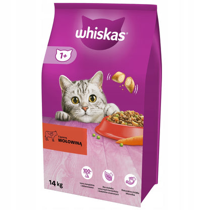 Whiskas Adult sucha karma dla kota z wołowiną 14 kg – z pasztecikami, dla kotów dorosłych