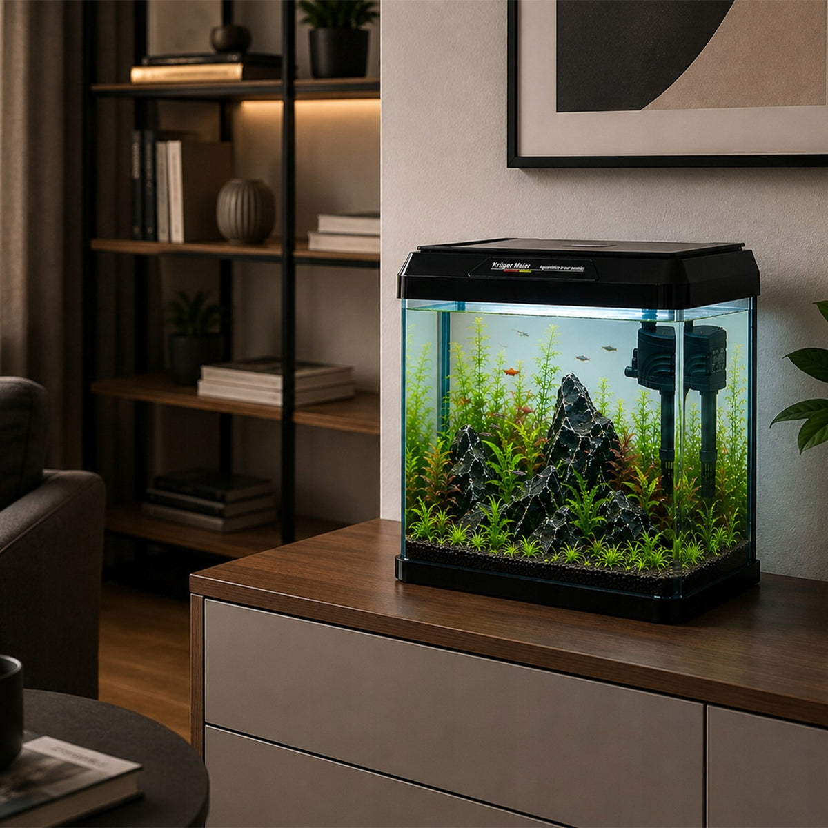 Kruger Meier Como mini akwarium 7 l z filtrem i oświetleniem LED – zestaw Opti White, czarne