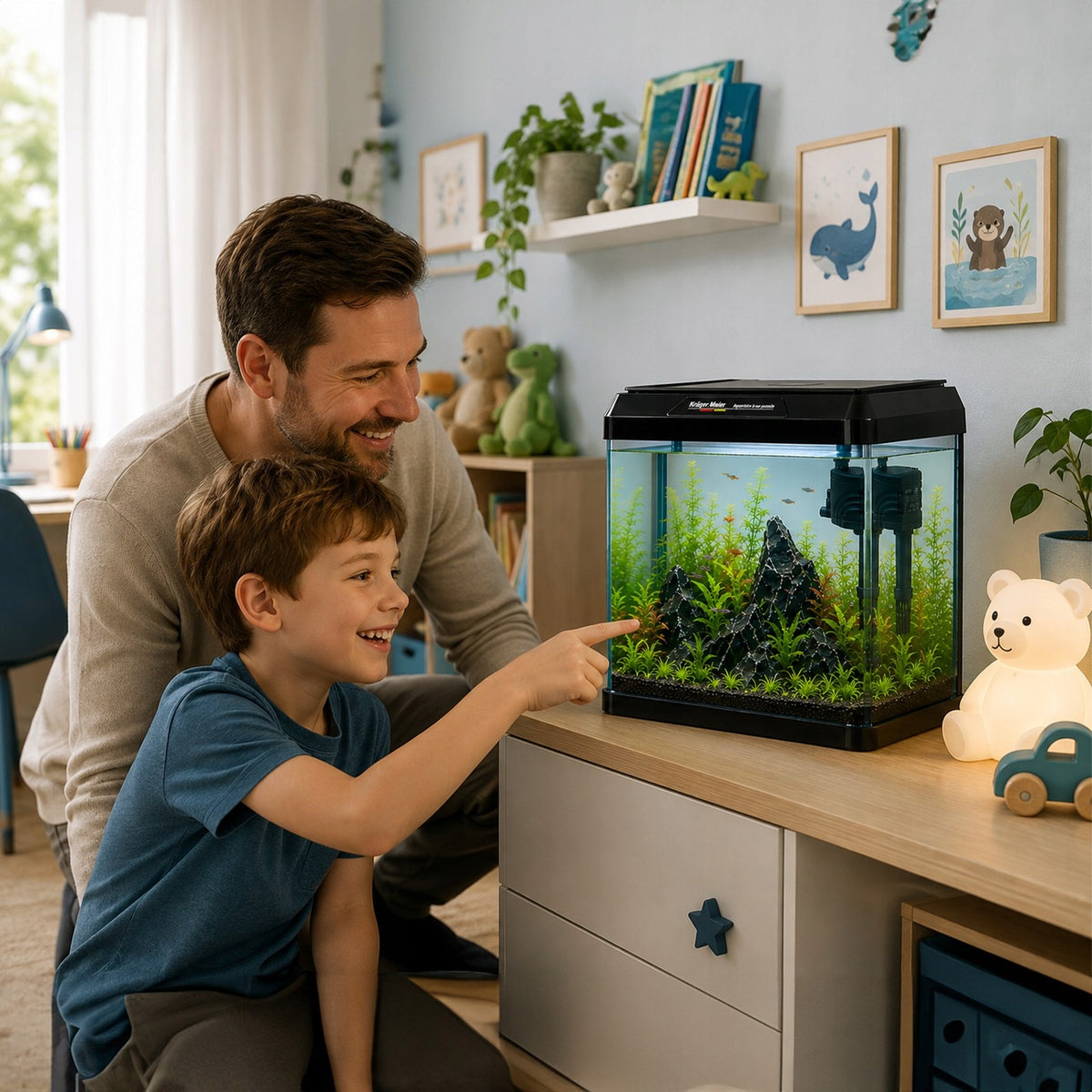 Kruger Meier Como mini akwarium 7 l z filtrem i oświetleniem LED – zestaw Opti White, czarne