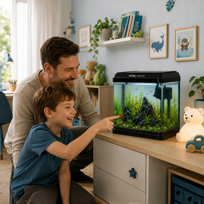 Kruger Meier Como mini akwarium 7 l z filtrem i oświetleniem LED – zestaw Opti White, czarne