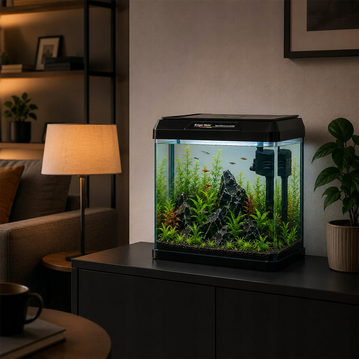 Kruger Meier Como mini akwarium 7 l z filtrem i oświetleniem LED – zestaw Opti White, czarne