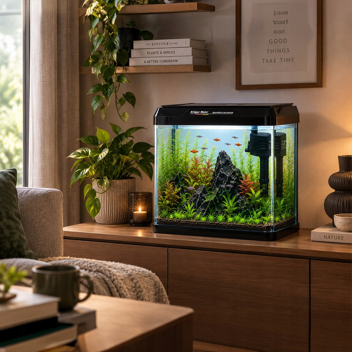 Kruger Meier Como mini akwarium 7 l z filtrem i oświetleniem LED – zestaw Opti White, czarne