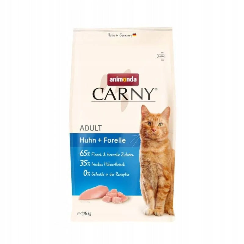 Animonda Carny Cat karma sucha dla kota 1,75 kg bezzbożowa, 35% kurczaka – kurczak z pstrągiem