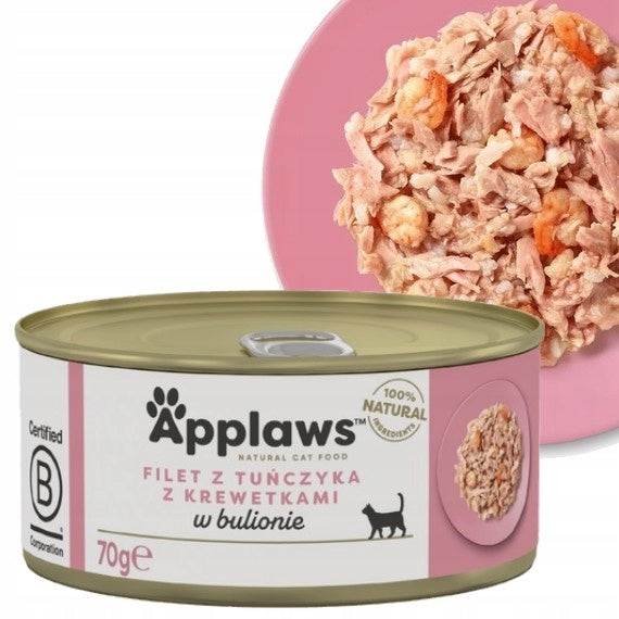 Applaws mokra karma dla kota tuńczyk z krewetkami w bulionie 24x70 g – puszki