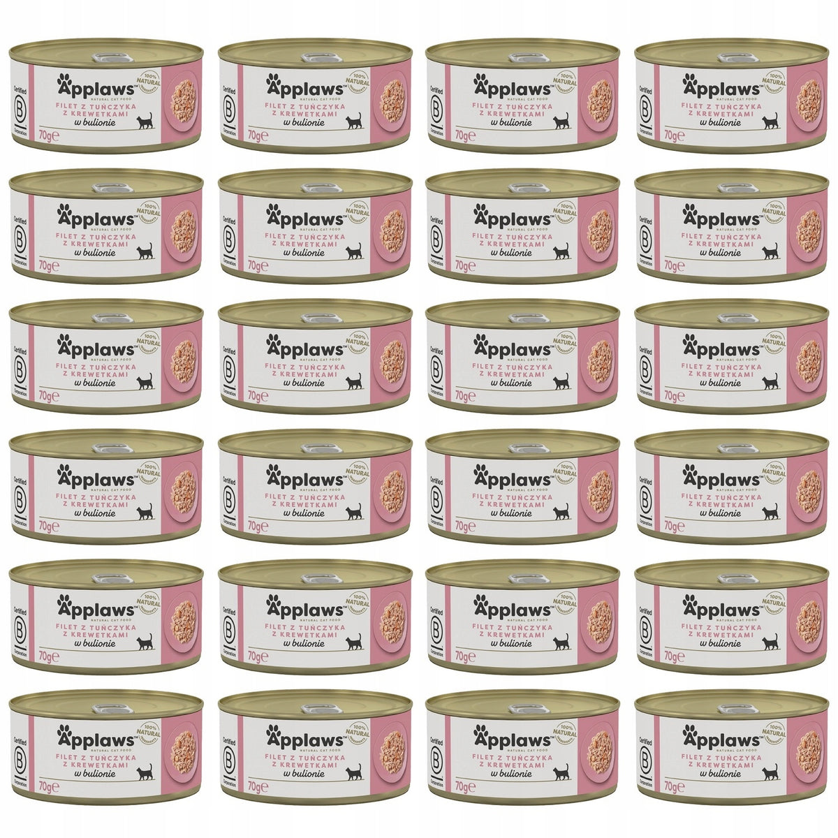 Applaws mokra karma dla kota tuńczyk z krewetkami w bulionie 24x70 g – puszki