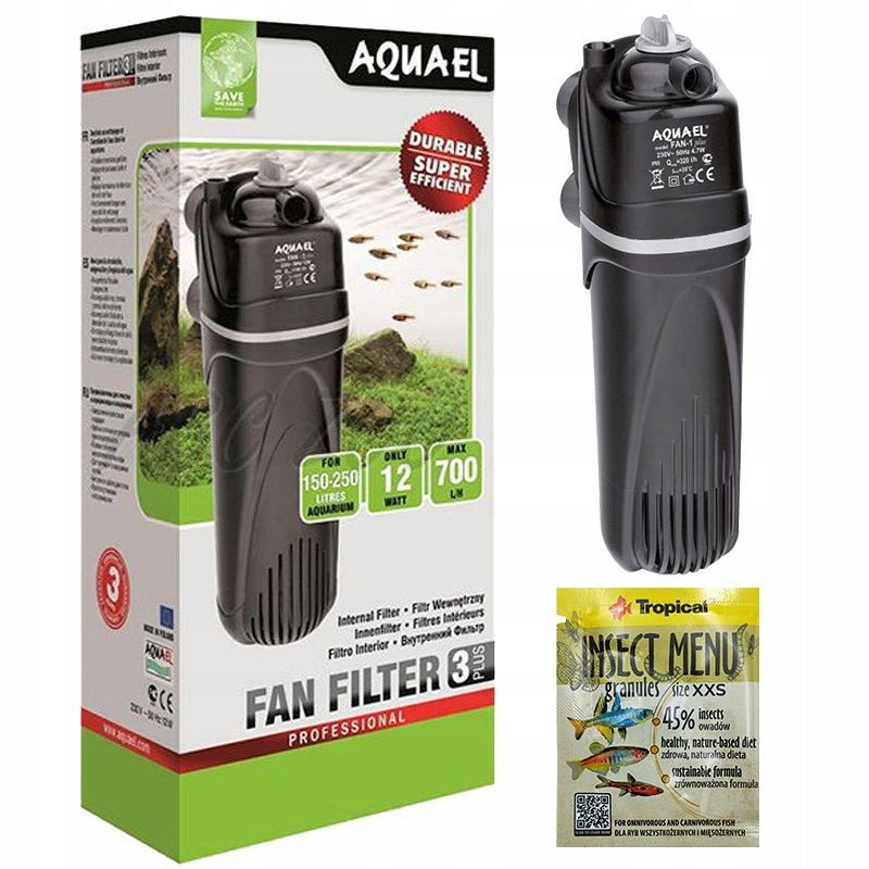 AQUAEL FAN 3 Plus filtr wewnętrzny do akwarium 150-250 l, 700 l/h, z regulacją – czarny