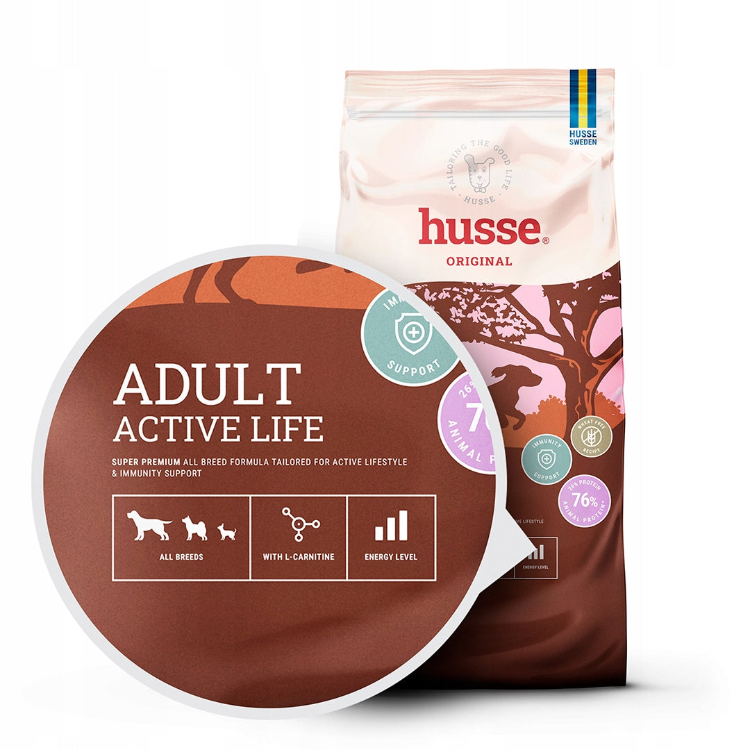 Husse Adult Active Life sucha karma dla aktywnego psa 12 kg – bezzbożowa, kurczak