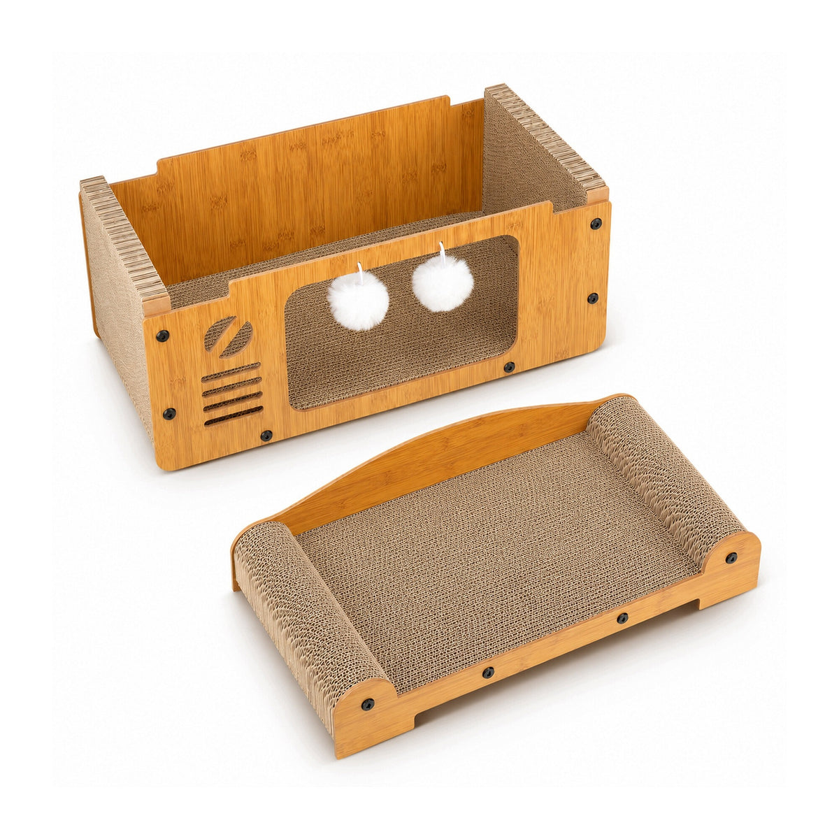 Aga Domek dla kota z drapakiem i legowiskiem 3 w 1 – MDF i karton, 56 cm, brązowy