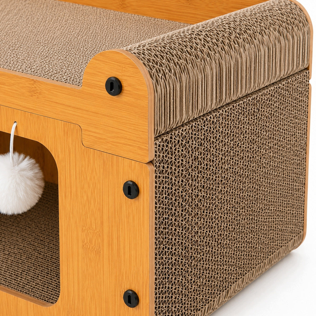 Aga Domek dla kota z drapakiem i legowiskiem 3 w 1 – MDF i karton, 56 cm, brązowy