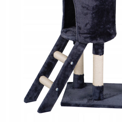 Aga Drapak dla kota 136 cm z domkiem, 4 legowiskami i sizalem – ciemnoszary