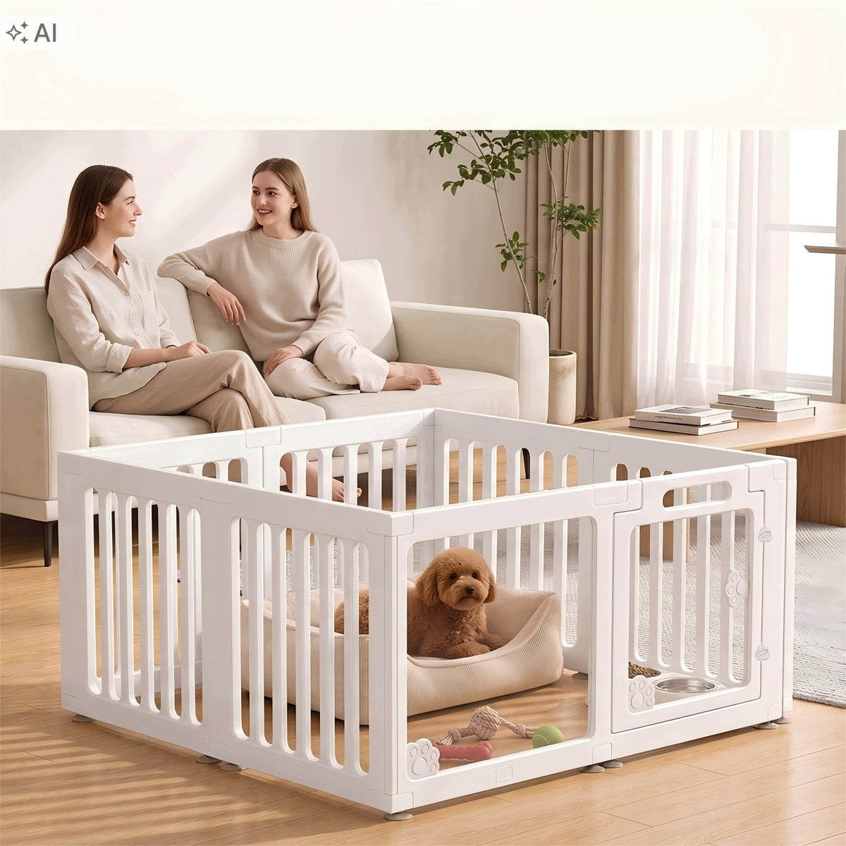 Kojec dla psa i szczeniąt 100x100x60 cm z akrylu, 8 paneli z drzwiami – przezroczysty