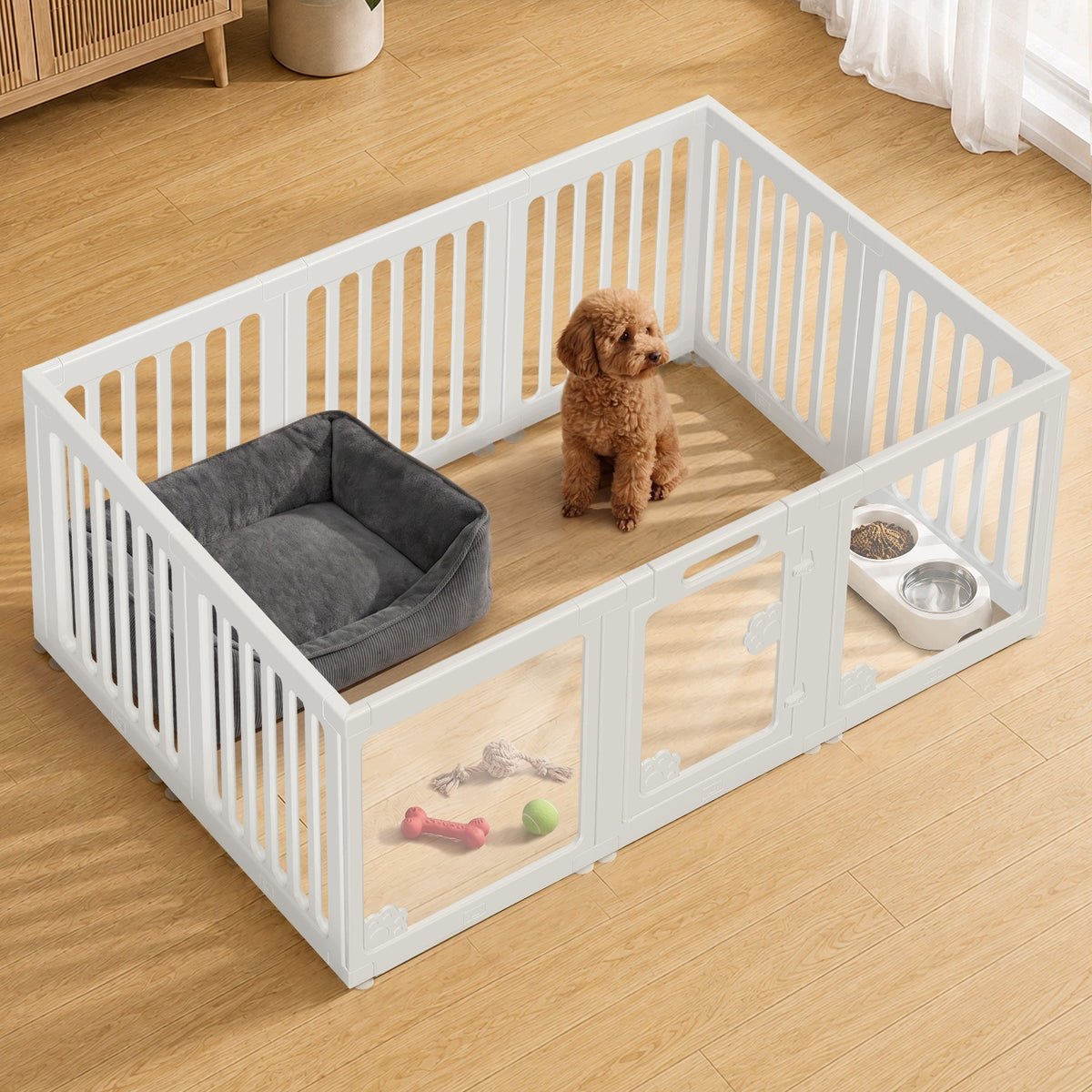 Kojec dla psa akrylowy 150 x 100 x 60 cm – przezroczysty, modułowy, 10 paneli