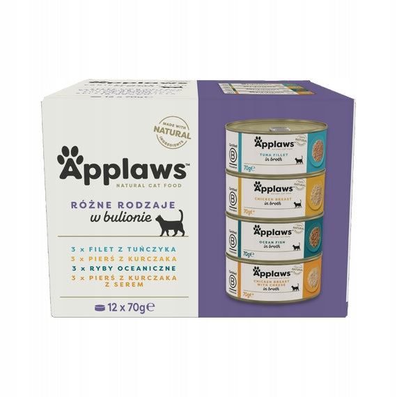 Applaws mokra karma dla kota w bulionie 12 x 70 g, bezzbożowa – mix smaków kurczak i ryba