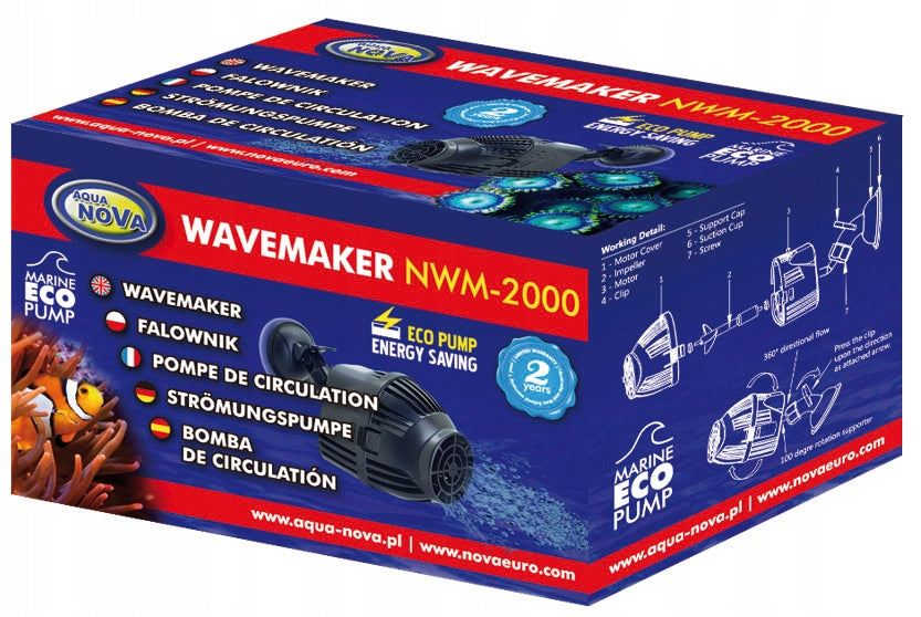 Aqua Nova NWM-2000 pompa cyrkulacyjna do akwarium 2000 l/h, 3,8 W, na przyssawki – falownik