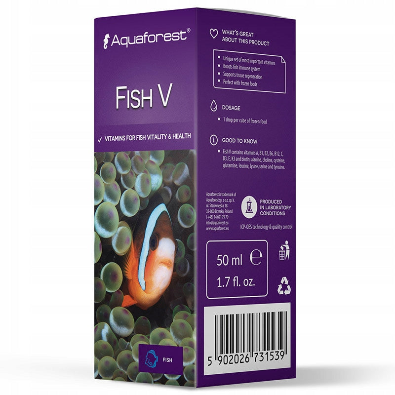 Aquaforest Fish V witaminy dla ryb 50 ml – multiwitamina w kroplach do pokarmu mrożonego