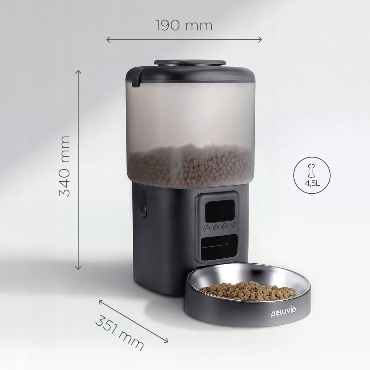 Peluvio Crispy automatyczny podajnik karmy suchej dla psa 4,5 l z miską ze stali i LCD