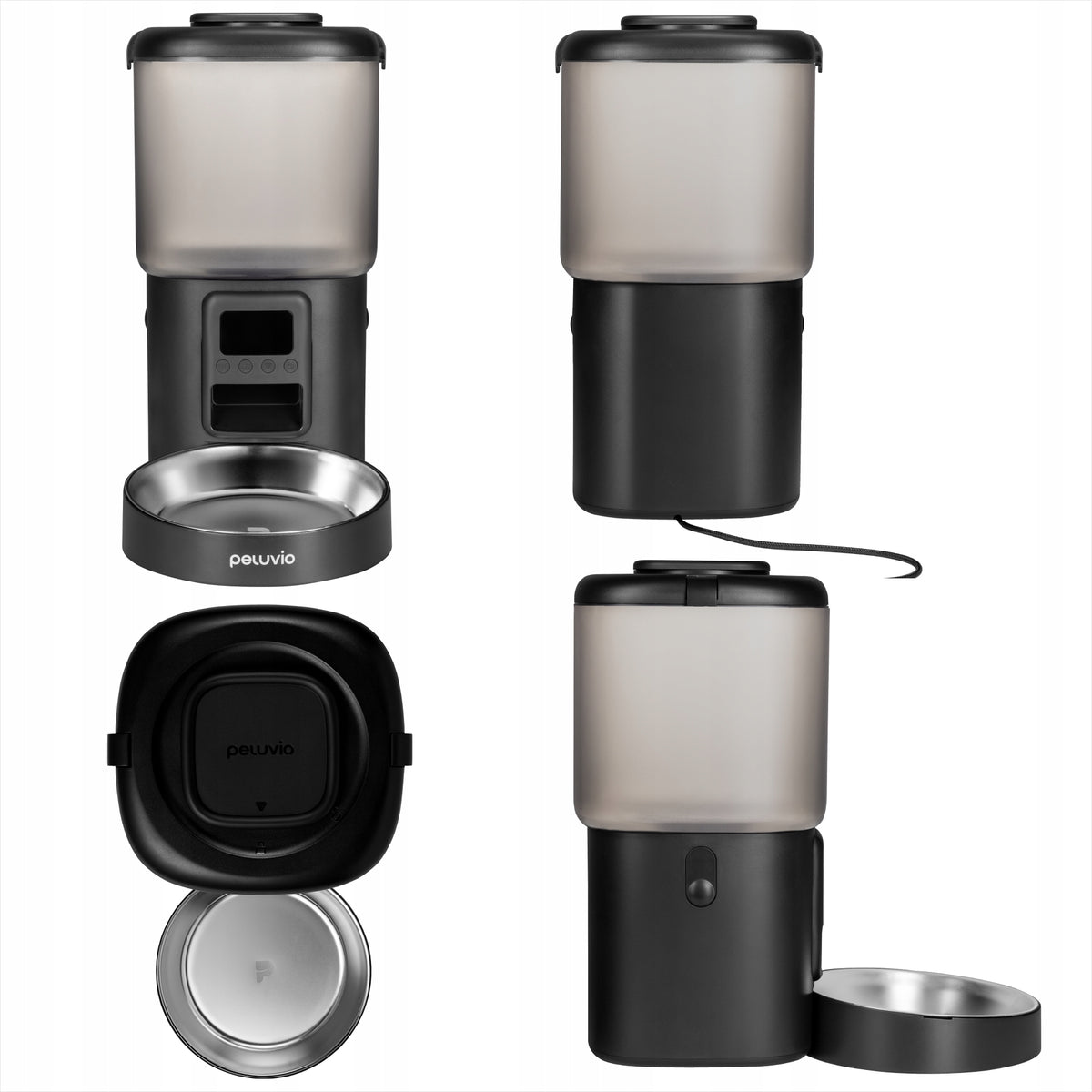 Peluvio Crispy automatyczny podajnik karmy suchej dla psa 4,5 l z miską ze stali i LCD