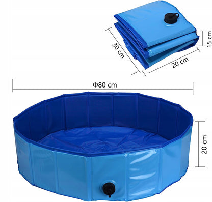MatMay Basen dla psa składany 80x20 cm z PVC, bez pompowania, dla małych ras – niebieski