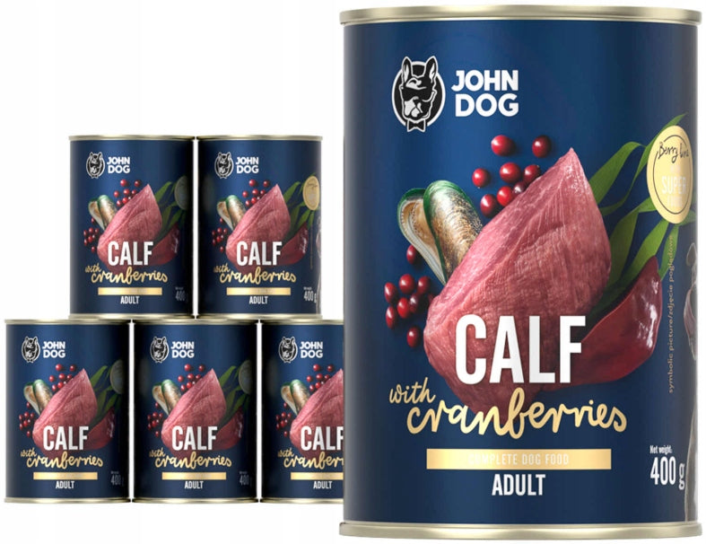 John Dog Berry Line mokra karma dla psa 6x400 g bezzbożowa – cielęcina z żurawiną