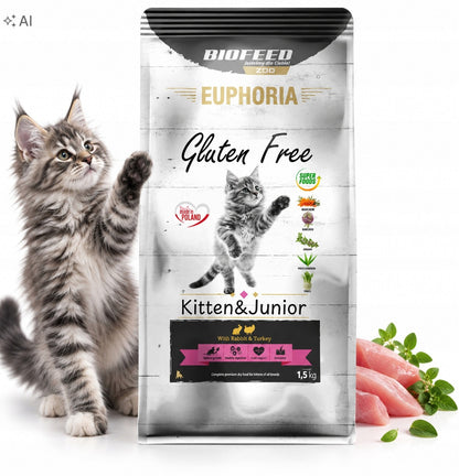 Euphoria Junior sucha karma dla kociąt 1,5 kg bezzbożowa z indykiem i królikiem