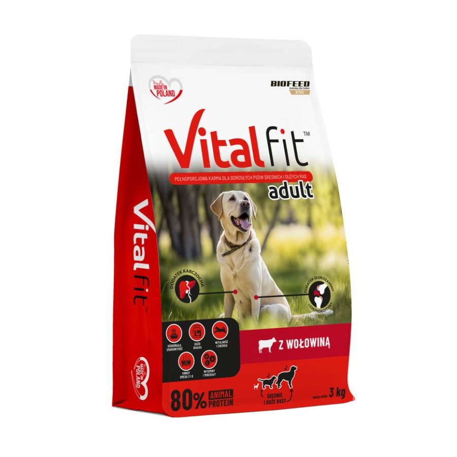 BioFeed VitalFit sucha karma dla psa 3 kg z wołowiną – dla średnich i dużych ras, dorosłych