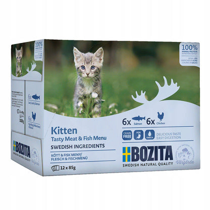 Bozita mokra karma dla kociąt w sosie 12 x 85 g bezzbożowa – łosoś i kurczak, saszetki