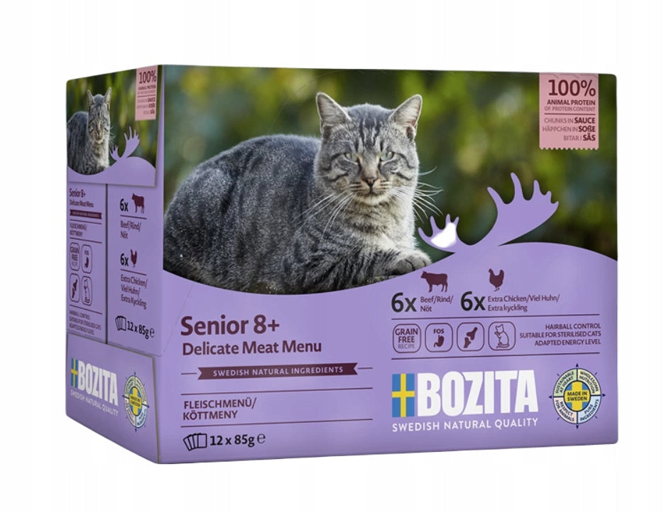 Bozita Senior 8+ mokra karma dla kota w saszetkach 12x85 g – kawałki w sosie, mix smaków